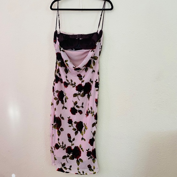 HOUSE OF CB size S A-C  'Azura' Pink Devore Midi Dress floral velvet - Picture 5 of 14
